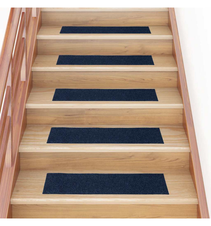 Tapis d'escalier autocollants Rectangulaire 15 pcs 76x20cm Bleu | Mobilier & Déco
