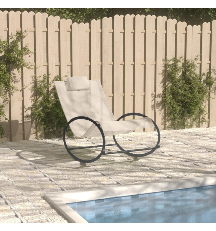 Chaise longue avec oreiller acier et textilène crème | Mobilier & Déco