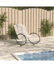Chaise longue avec oreiller acier et textilène crème | Mobilier & Déco
