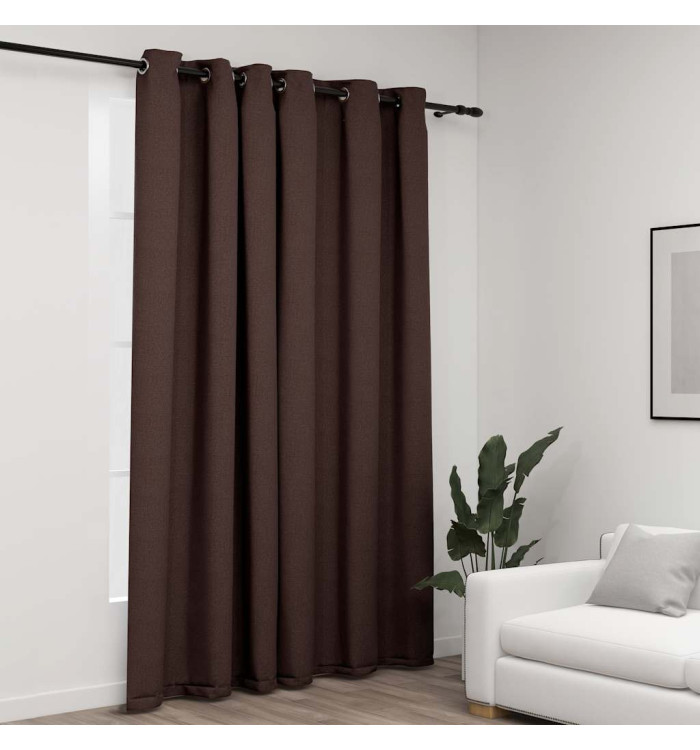 Rideau occultant Aspect de lin avec œillets Taupe 290x245 cm | Mobilier & Déco