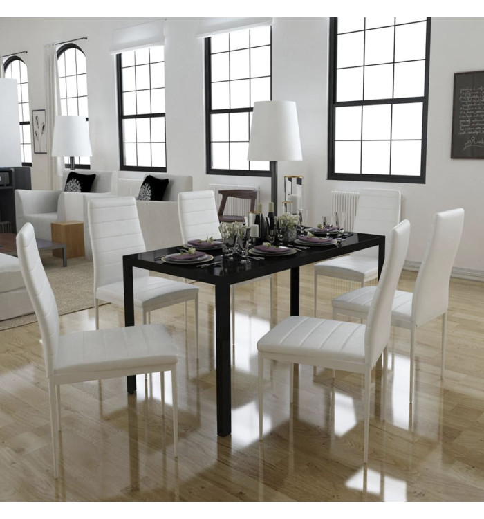 Ensemble de table à manger 7 pcs noir et blanc | Mobilier & Déco