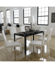 Ensemble de table à manger 7 pcs noir et blanc | Mobilier & Déco