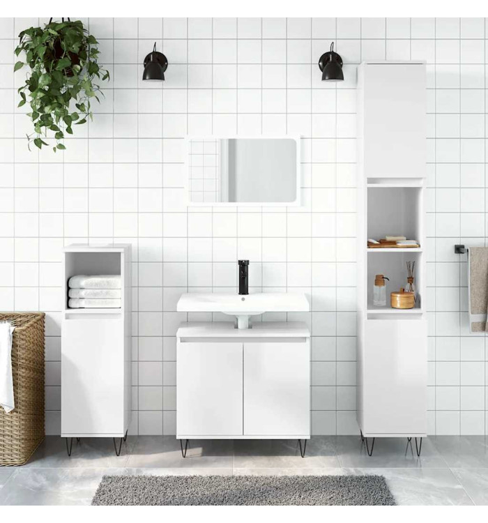 Armoire de bain blanc brillant 58x33x60 cm bois d'ingénierie | Mobilier & Déco