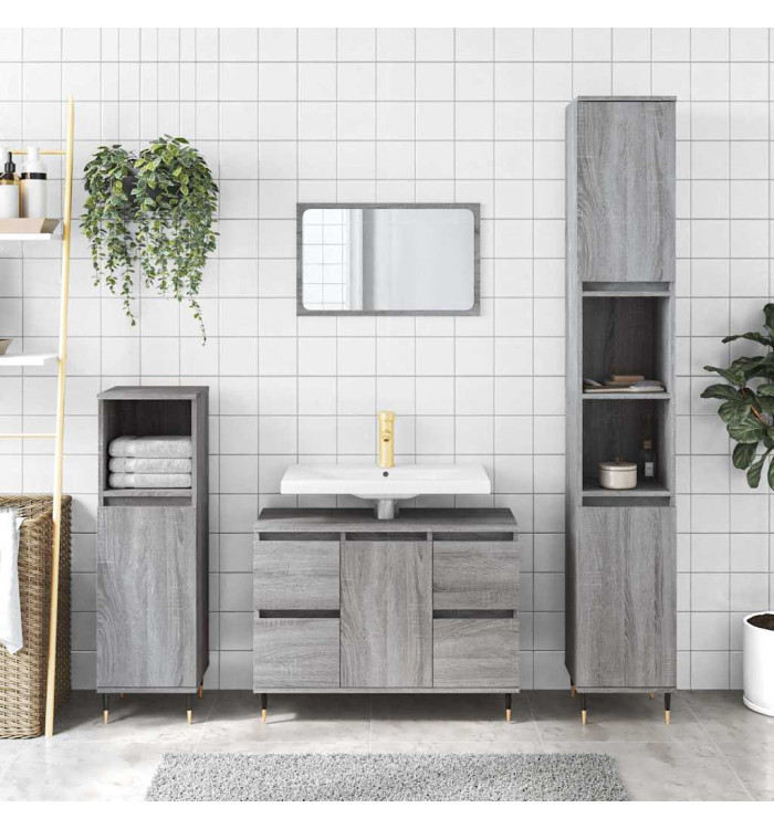 Armoire salle de bain sonoma gris 80x33x60 cm bois d'ingénierie | Mobilier & Déco