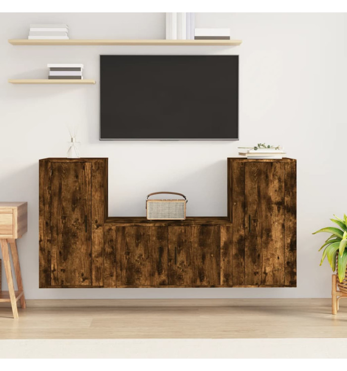Ensemble de meubles TV 3 pcs Chêne fumé Bois d'ingénierie | Mobilier & Déco