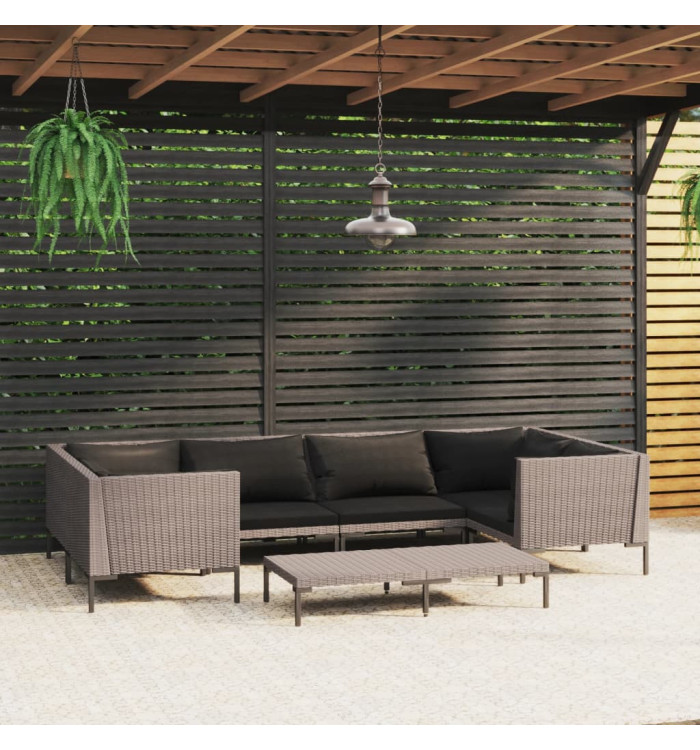 Salon de jardin 7 pcs avec coussins Résine tressée Gris foncé | Mobilier & Déco