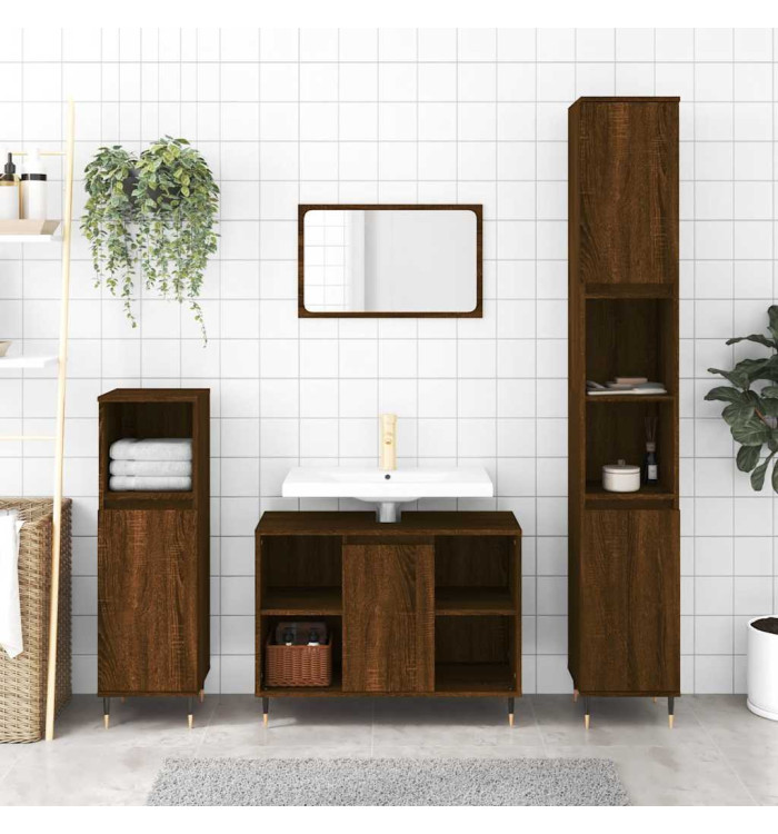 Armoire salle de bain chêne marron 80x33x60cm bois d'ingénierie | Mobilier & Déco