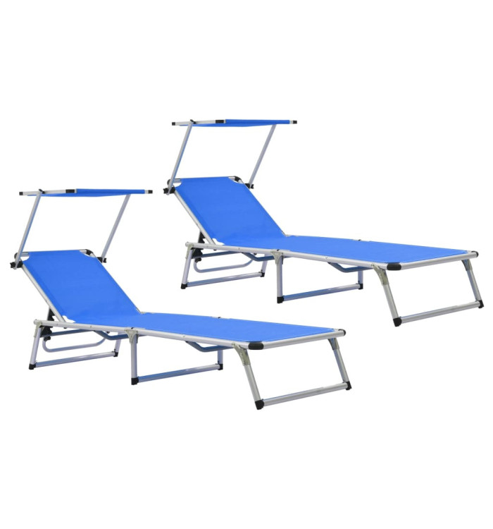 Chaises longues pliables et toit lot de 2 Aluminium textilène | Mobilier & Déco