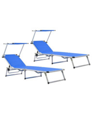 Chaises longues pliables et toit lot de 2 Aluminium textilène | Mobilier & Déco