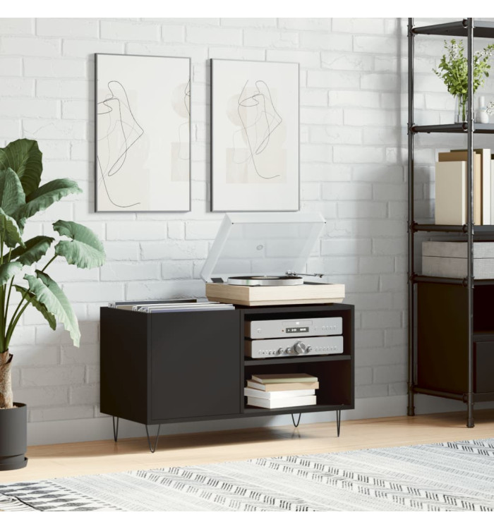 Armoire à disques noir 85x38x48 cm bois d'ingénierie | Mobilier & Déco