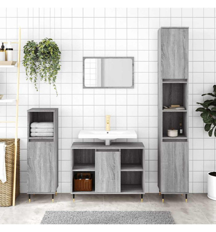 Armoire salle de bain sonoma gris 30x30x100 cm | Mobilier & Déco