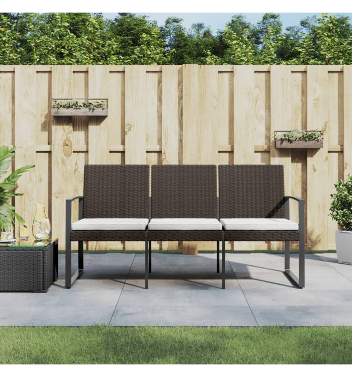 Banc de jardin à 3 places avec coussins marron PP rotin | Mobilier & Déco