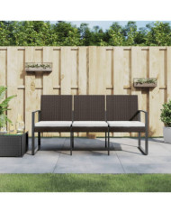 Banc de jardin à 3 places avec coussins marron PP rotin | Mobilier & Déco