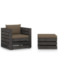 Salon de jardin 2 pcs avec coussins Bois imprégné de gris | Mobilier & Déco