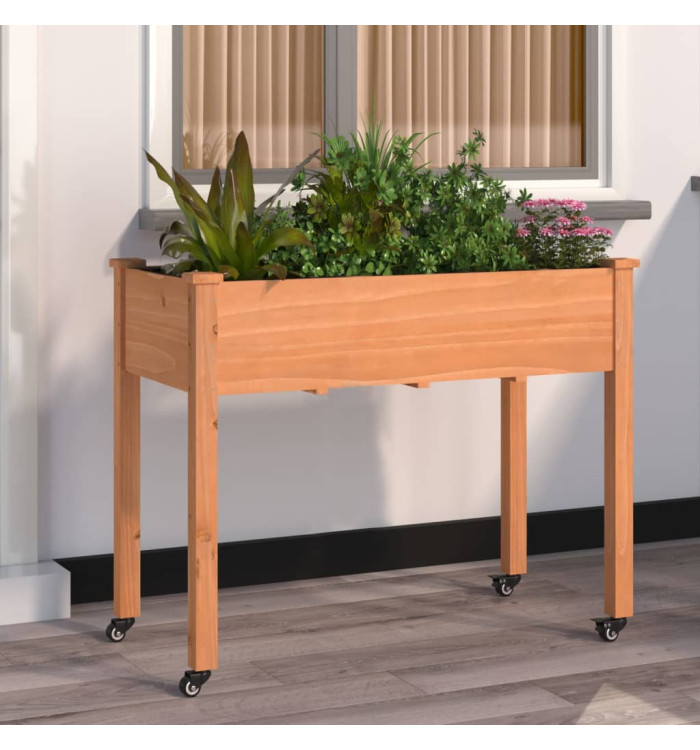 Jardinière sur roues avec doublure brun 118x59x80 cm bois sapin | Mobilier & Déco