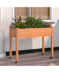 Jardinière sur roues avec doublure brun 118x59x80 cm bois sapin | Mobilier & Déco