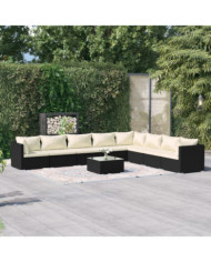 Salon de jardin 9 pcs avec coussins Résine tressée Noir | Mobilier & Déco