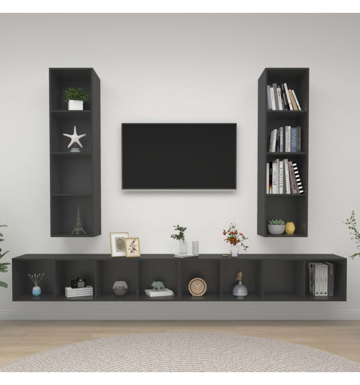 Meubles TV muraux 4 pcs Gris Bois d'ingénierie | Mobilier & Déco