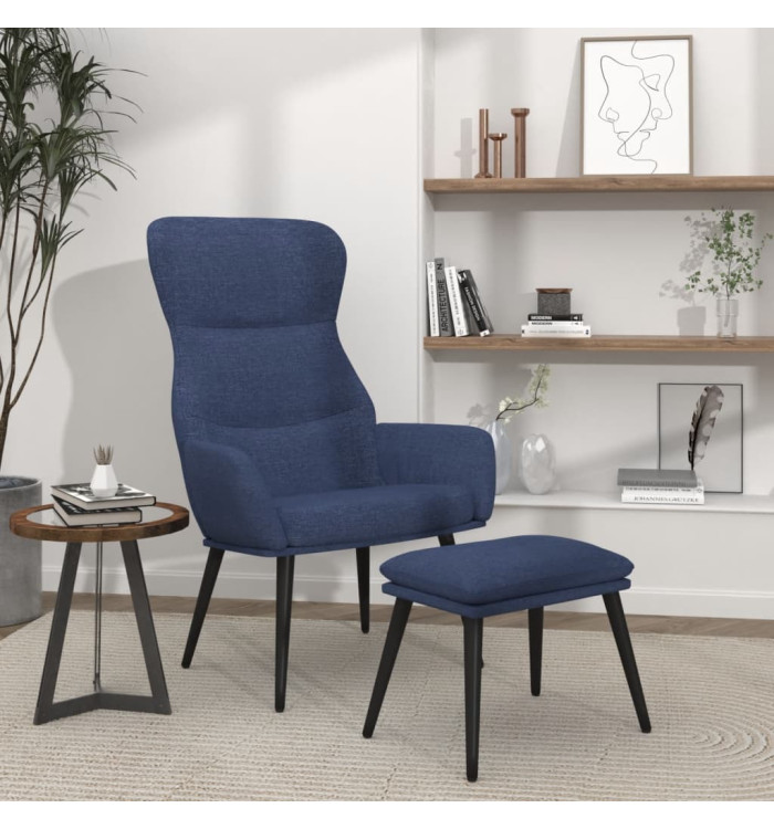 Chaise de relaxation avec tabouret Bleu Tissu | Mobilier & Déco