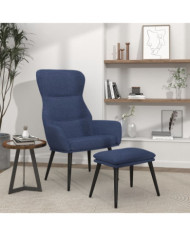 Chaise de relaxation avec tabouret Bleu Tissu | Mobilier & Déco