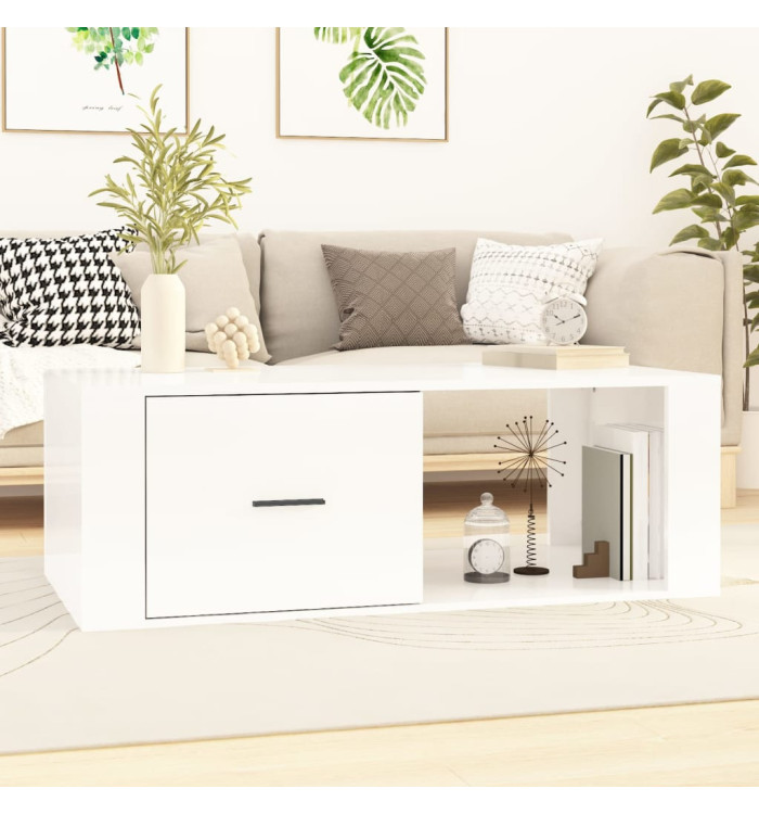 Table basse Blanc brillant 100x50,5x35 cm Bois d'ingénierie | Mobilier & Déco