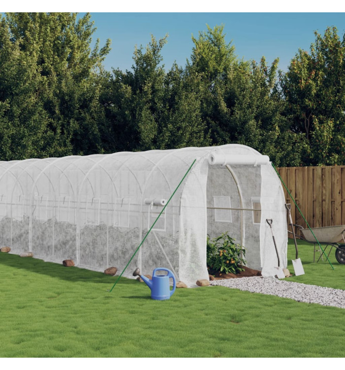 Serre avec cadre en acier blanc 32 m² 16x2x2 m | Mobilier & Déco