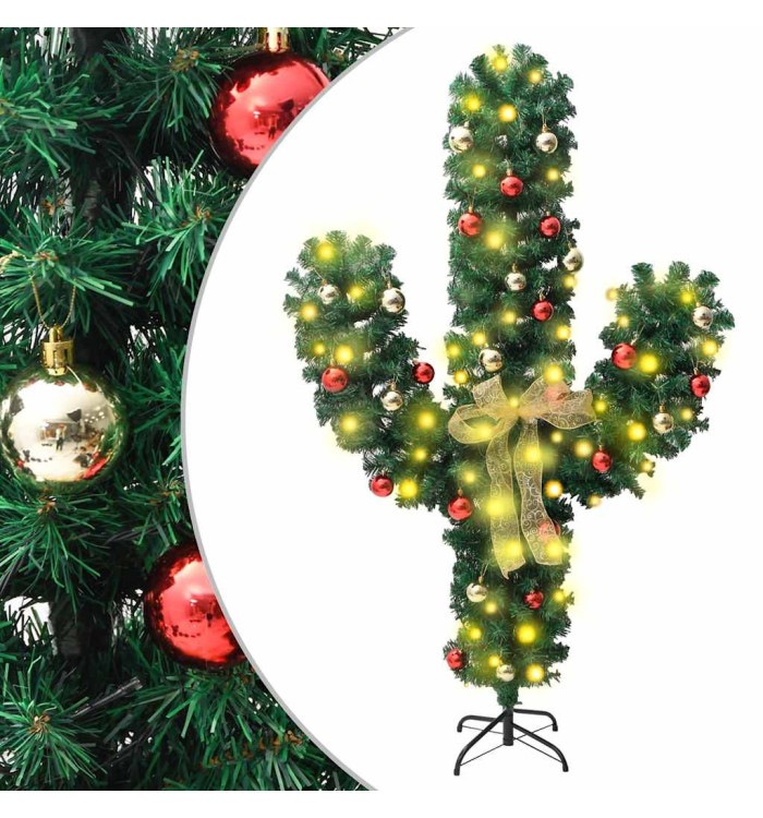 Cactus de Noël avec support et LED Vert 180 cm PVC | Mobilier & Déco