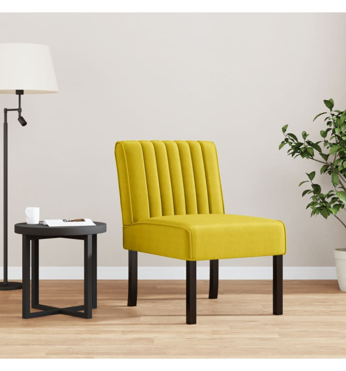 Fauteuil sans accoudoirs jaune velours | Mobilier & Déco