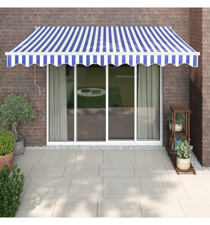 Auvent rétractable automatique bleu et blanc 3,5x2,5 m | Mobilier & Déco
