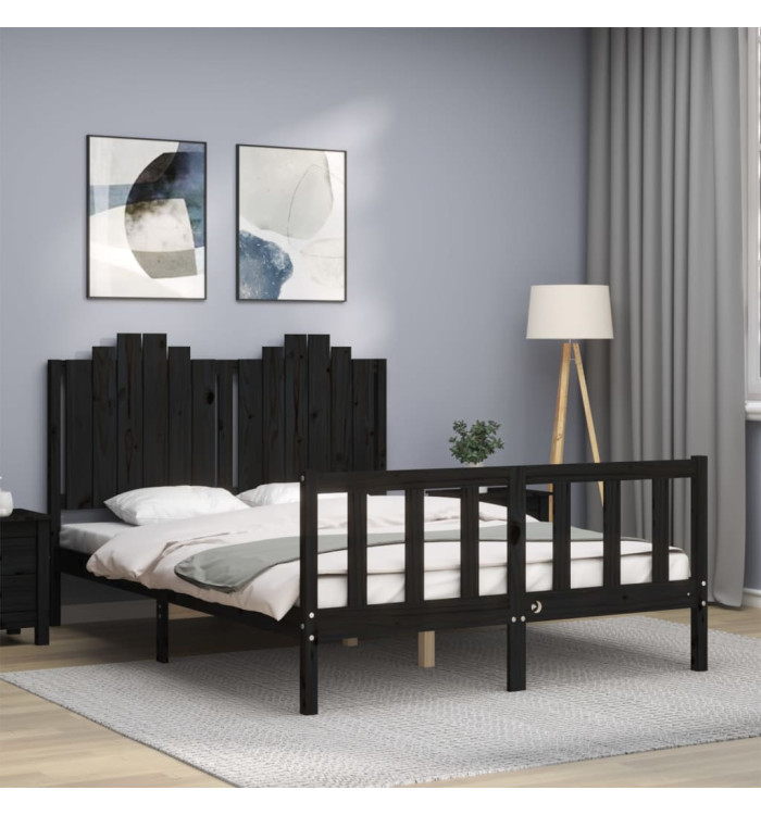Cadre de lit sans matelas noir 140x190 cm bois de pin massif | Mobilier & Déco