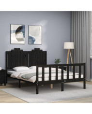 Cadre de lit sans matelas noir 140x190 cm bois de pin massif | Mobilier & Déco
