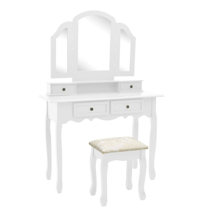 Ensemble de coiffeuse et tabouret Blanc 100x40x146 cm Paulownia | Mobilier & Déco