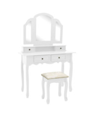 Ensemble de coiffeuse et tabouret Blanc 100x40x146 cm Paulownia | Mobilier & Déco