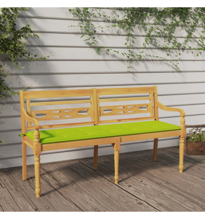 Banc Batavia avec coussin vert brillant 150 cm Bois teck massif | Mobilier & Déco