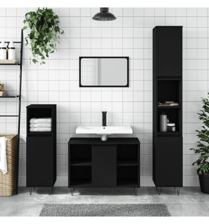 Ensemble de meubles salle de bain 3 pcs noir bois d'ingénierie | Mobilier & Déco