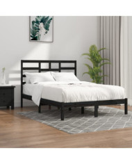 Cadre de lit sans matelas noir bois massif 140x190 cm | Mobilier & Déco