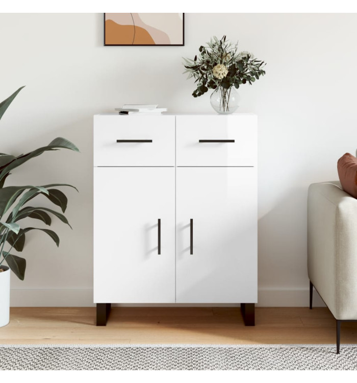 Buffet Blanc brillant 69,5x34x90 cm Bois d'ingénierie | Mobilier & Déco