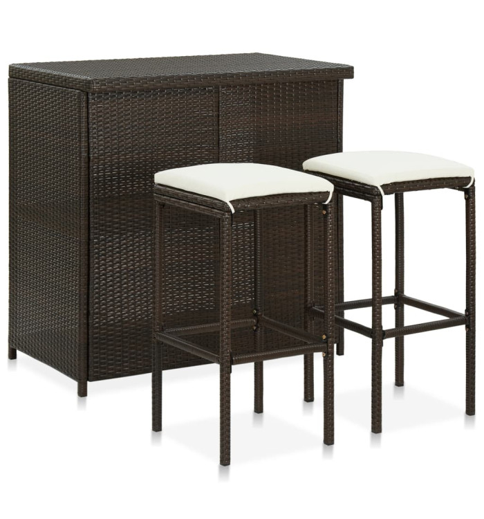 Ensemble de bar 3 pcs Résine tressée Marron | Mobilier & Déco