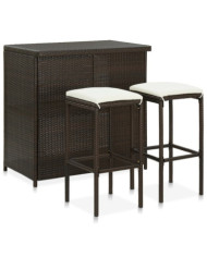 Ensemble de bar 3 pcs Résine tressée Marron | Mobilier & Déco