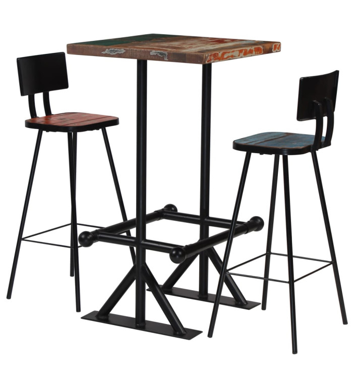 Mobilier de bar 3 pcs Bois de récupération massif Multicolore | Mobilier & Déco