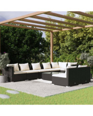 Salon de jardin 9 pcs avec coussins Noir Résine tressée | Mobilier & Déco