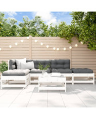 Salon de jardin 6 pcs avec coussins blanc bois massif | Mobilier & Déco