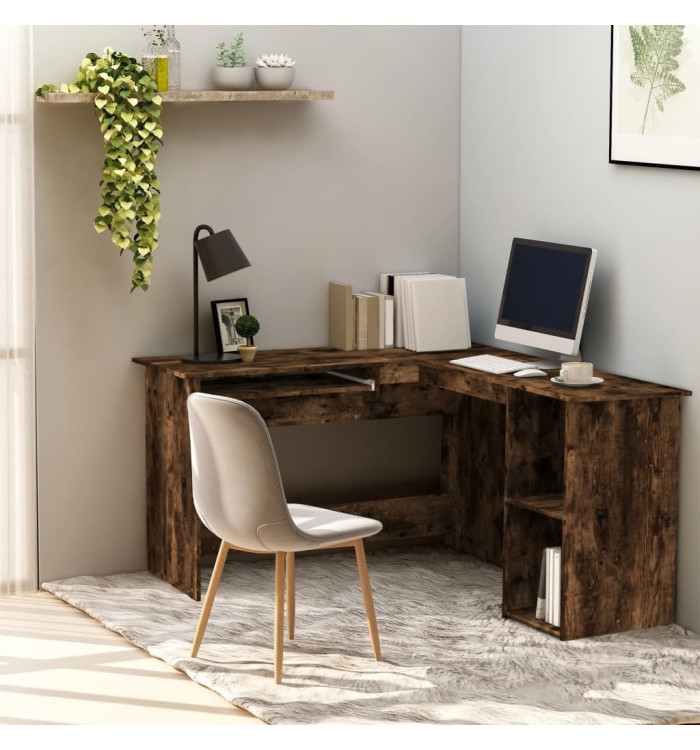 Bureau d'angle chêne fumé 120x140x75 cm bois d'ingénierie | Mobilier & Déco