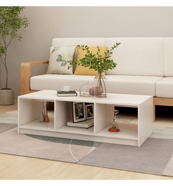 Table basse blanc 110x50x34 cm bois de pin massif | Mobilier & Déco