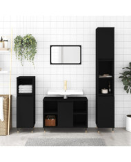 Armoire de salle de bain noir 30x30x100 cm bois d'ingénierie | Mobilier & Déco