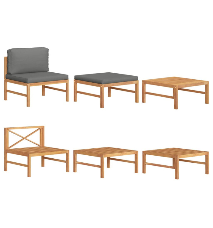 Salon de jardin 3 pcs avec coussins gris foncé Bois de teck | Mobilier & Déco
