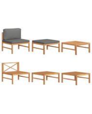 Salon de jardin 3 pcs avec coussins gris foncé Bois de teck | Mobilier & Déco