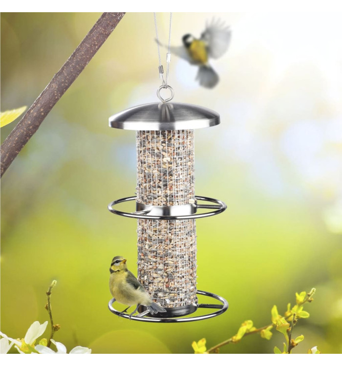 HI Station d'alimentation d'oiseaux suspendue 14x27,5 cm inox | Mobilier & Déco