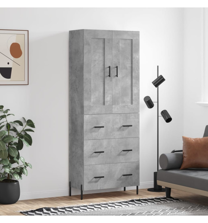 Buffet haut Gris béton 69,5x34x180 cm Bois d'ingénierie | Mobilier & Déco