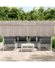 Salon de jardin 7 pcs avec coussins blanc acier | Mobilier & Déco